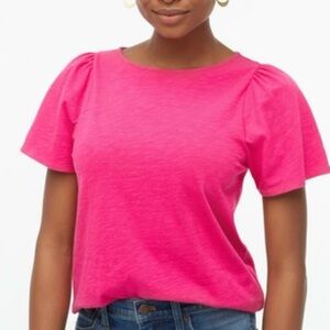 J. Crew Bright Pink Short Puff Sleeve Tee Sz Small NWOT